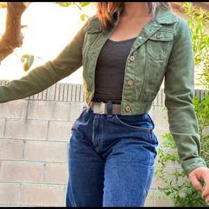 super cute green jean jacket